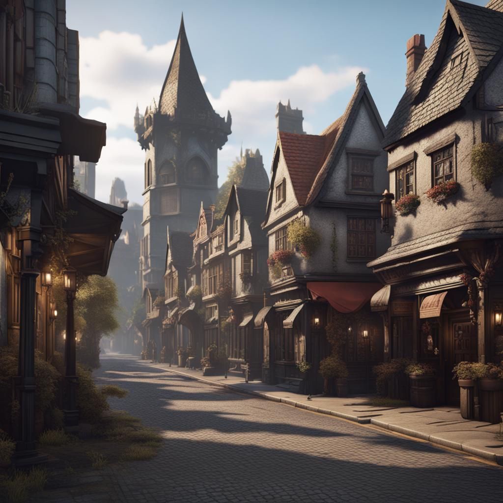 Daggerford City Streets in Detailed Matte Painting