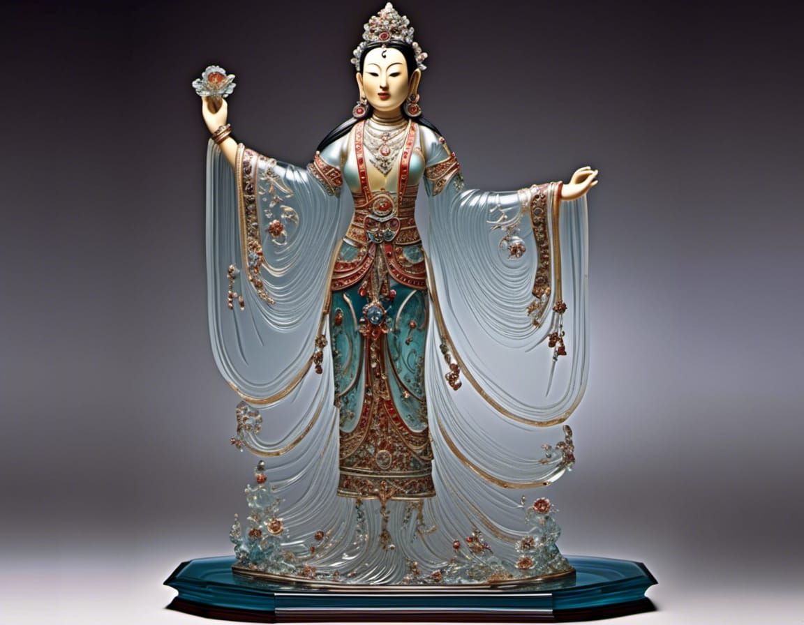 Glass Sculpture of Tibetan Woman in Art Gallery