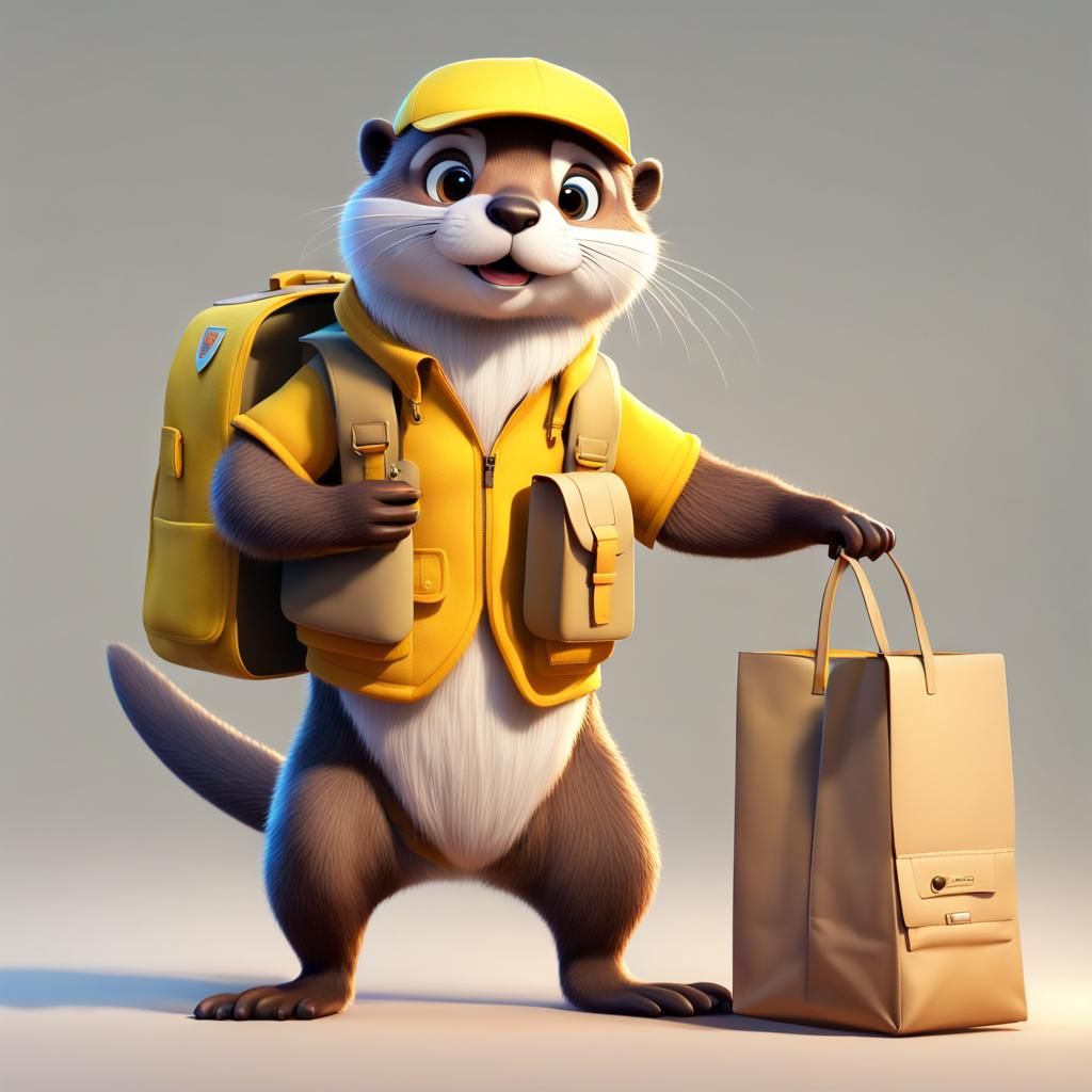 Cartoon Otter Delivering Mail in Pixar Style