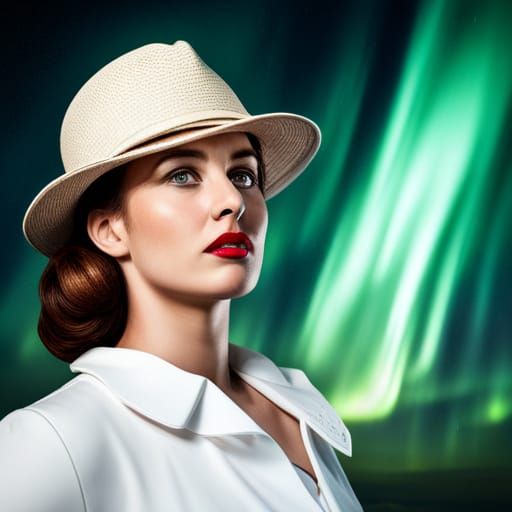 1950s Woman Under the Northern Lights