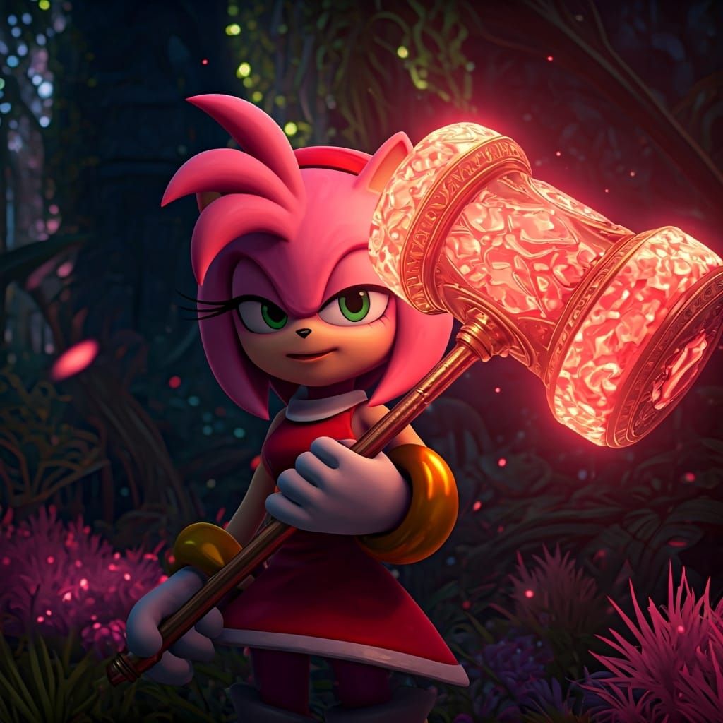 Amy Rose with Rose Hammer: Fantasy Concept Art