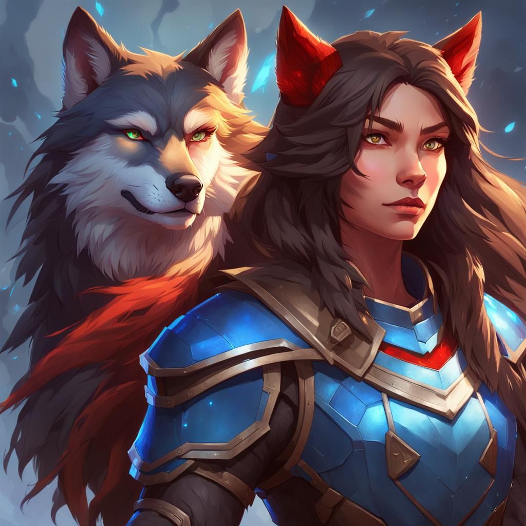 Werewolf Portrait in Anime Style with Detailed Armor