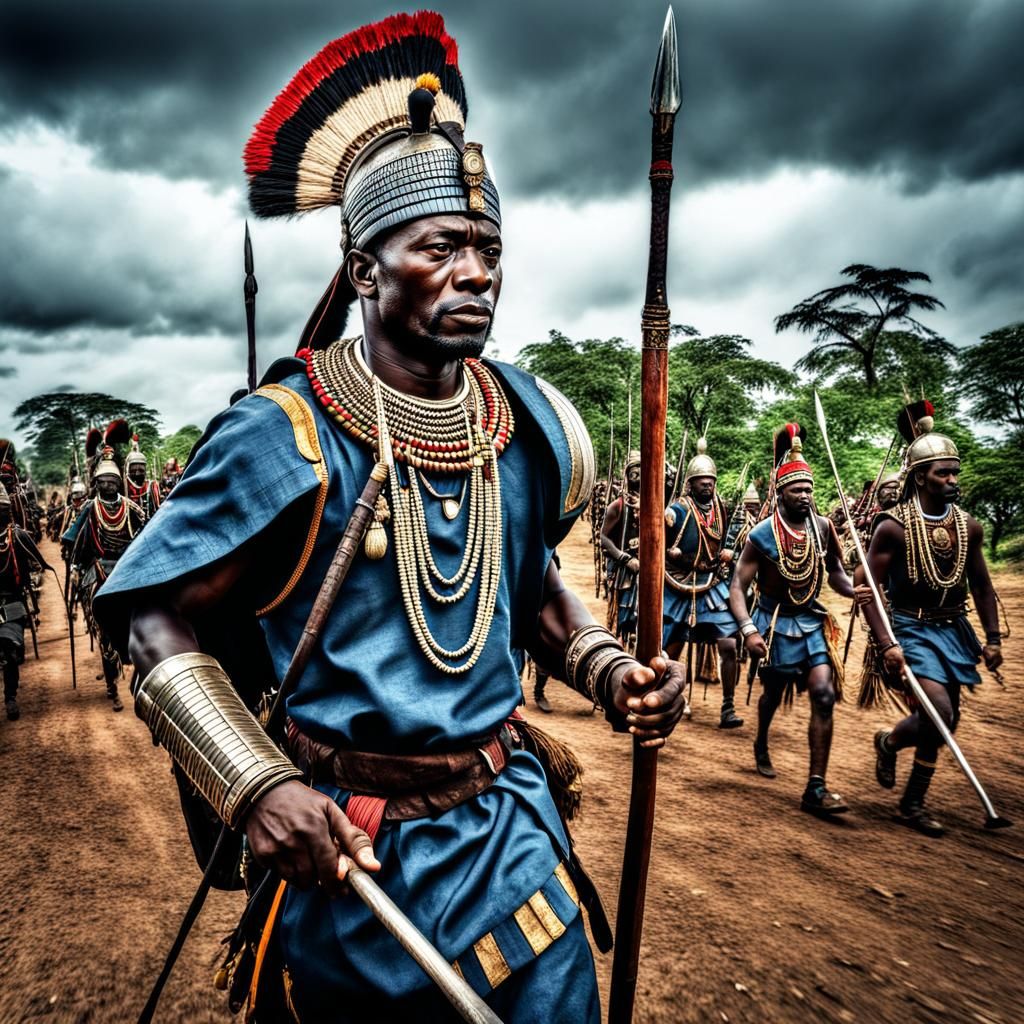 African Warrior Ready for Battle: Hyperrealistic Image