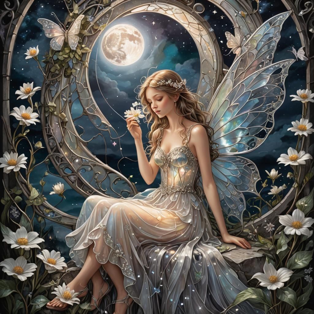 Ethereal Fairy in Stained Glass Meadow