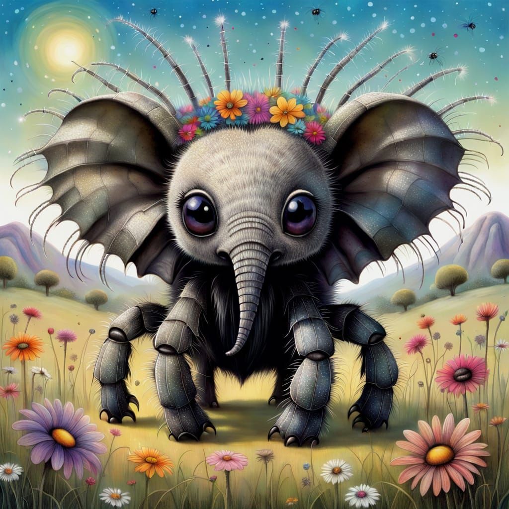 Adorable Tarantula Elephant Hybrid in Floral Meadow