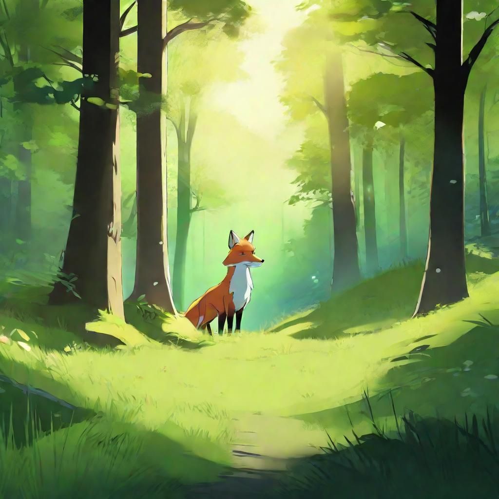 Fox in Forest Glen: Anime Cel-Shaded Art