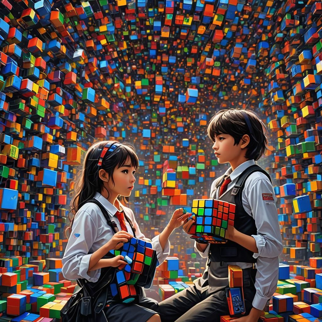 Neon Anime Teens Compete in Rubik's Cube Contest