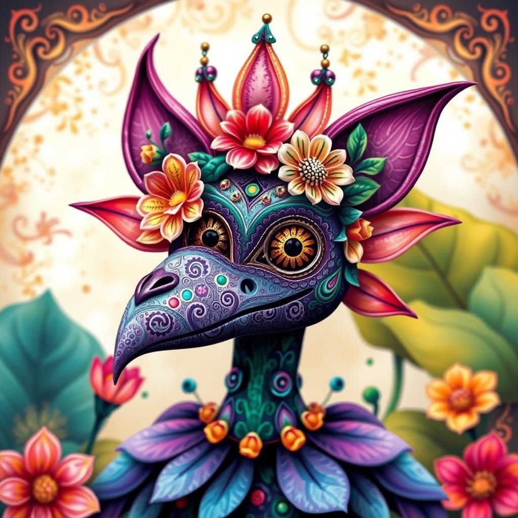 Alebrije Lotus Masquerade: Whimsical Floral Art