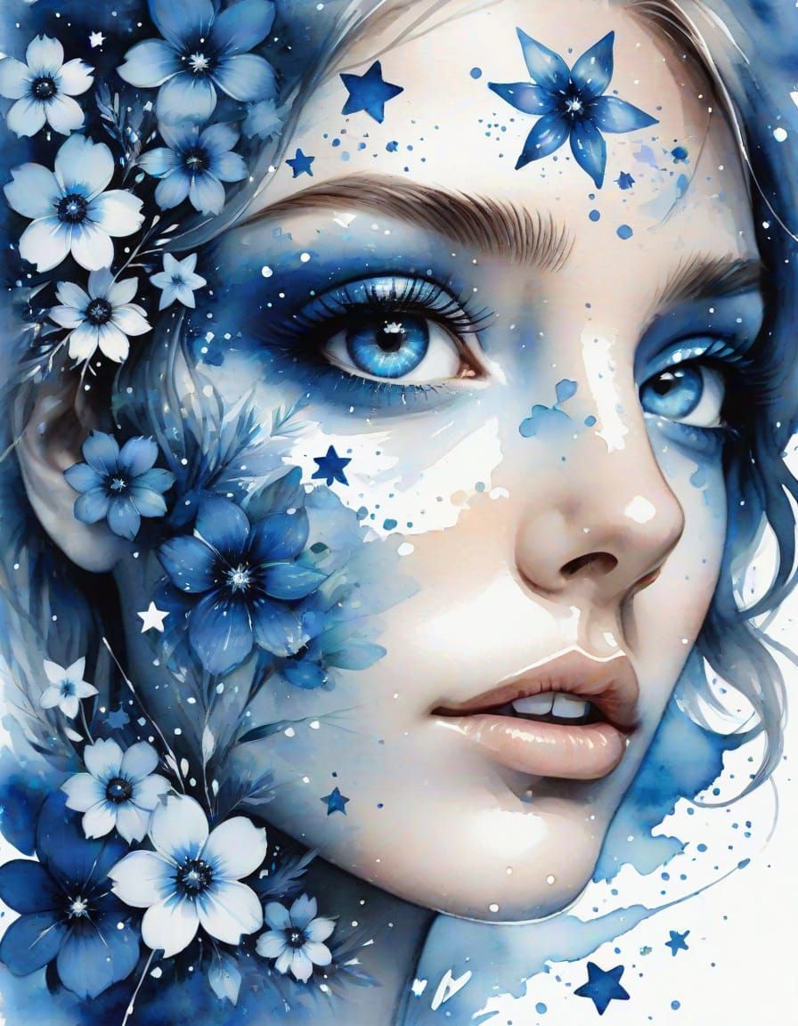 Sapphire Eyes in Watercolor Splash Art