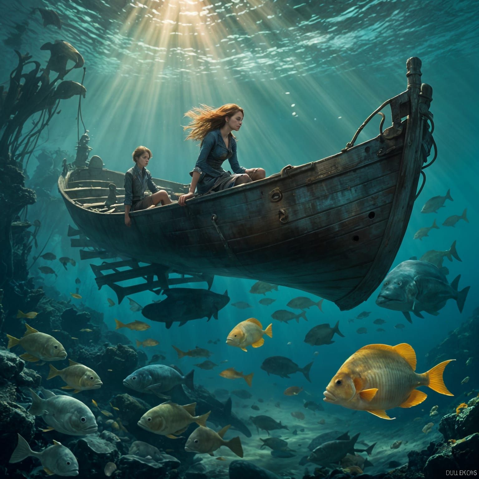 Mysterious Underwater Scene with Turbulent Waves