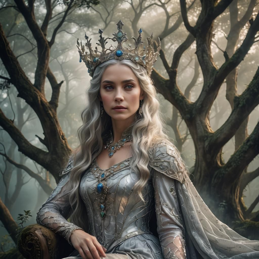 Ethereal Queen Portrait in a Mystical Forest