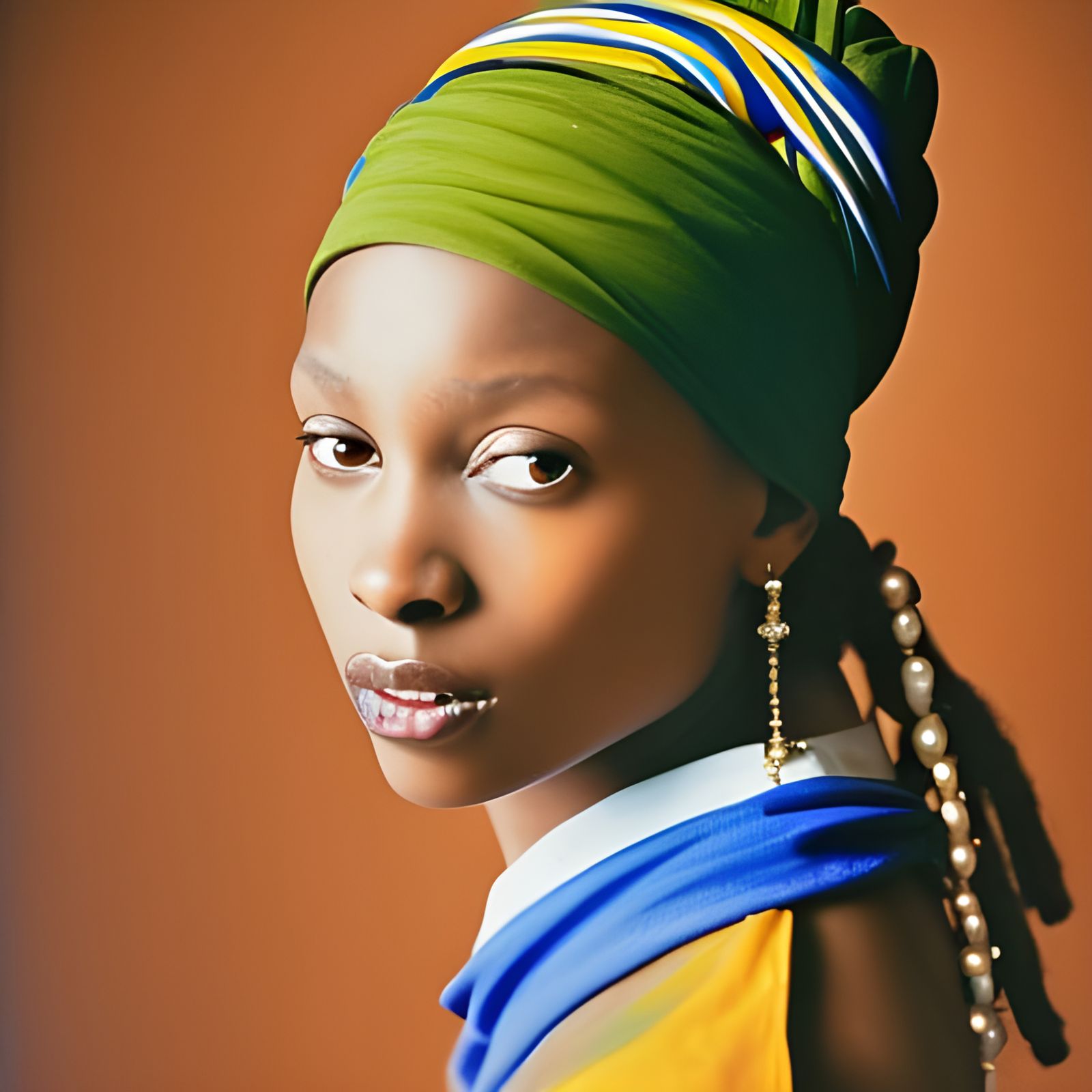 African "Girl with a Pearl Earring" Portrait