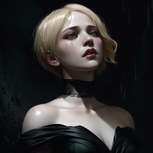 Horrified Woman in Wet Dress: Hyperrealistic Splash Art