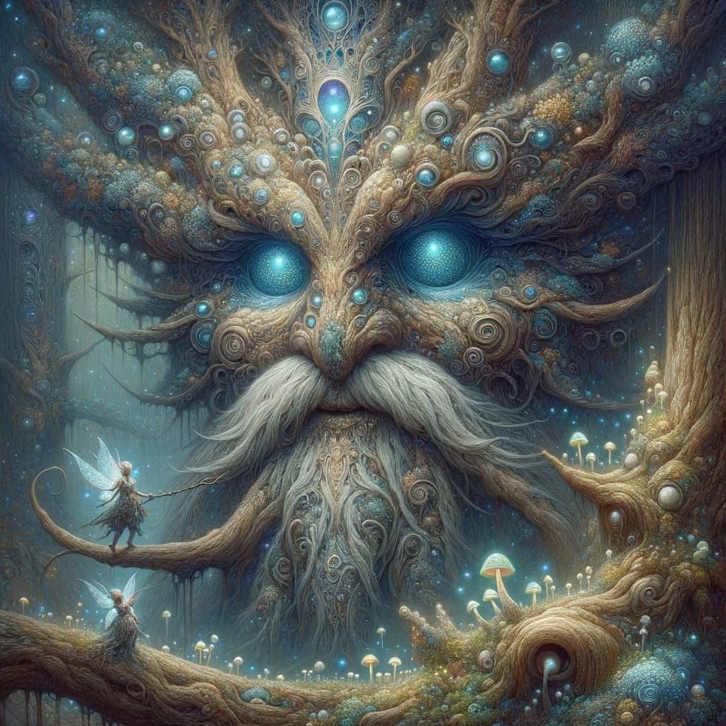 Majestic Ancient Treant in Mystical Forest, Art Nouveau
