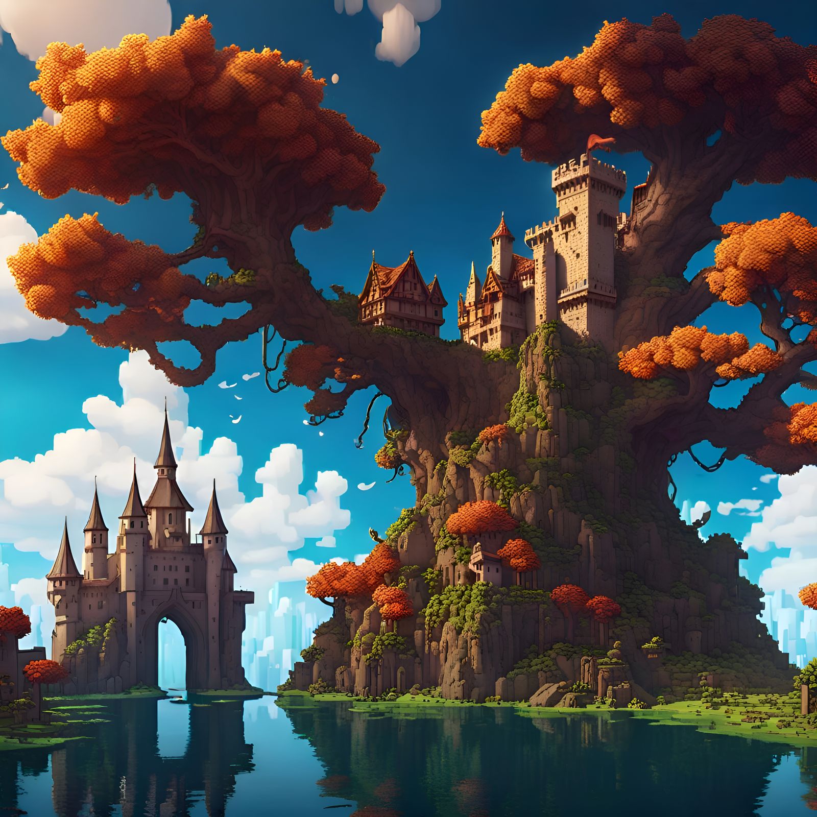 Pixel Art Ancient City on Floating Island