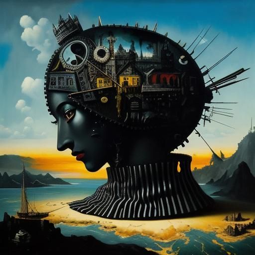 Surreal Black Island in Oil, Russ Mills Style