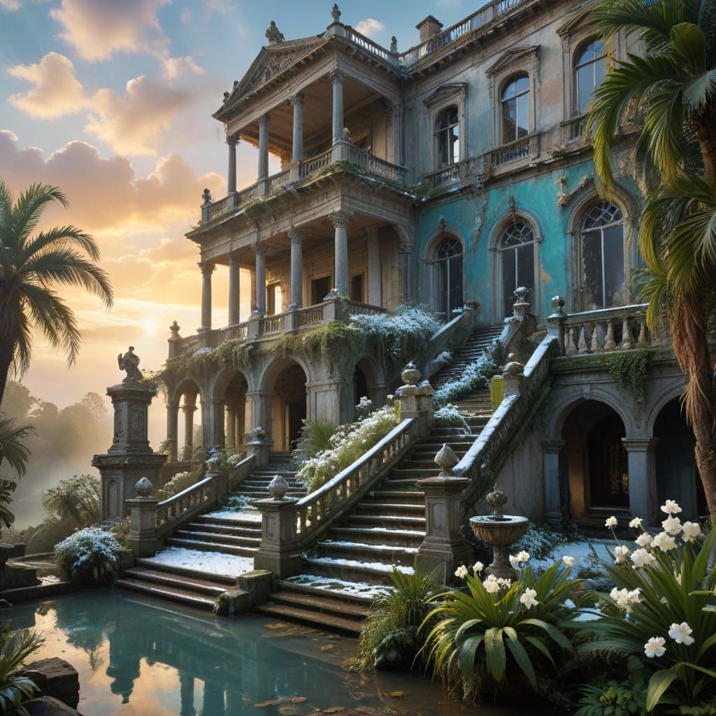 Ruined Palace with Peacock in 19th-Century Realism