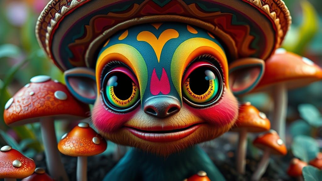 Funky Creature with Sombrero in Vibrant 3D CGI