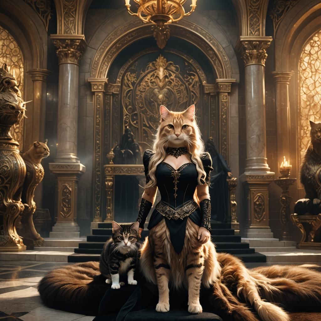 Regal Cat Advisor in Ornate Fantasy Chamber