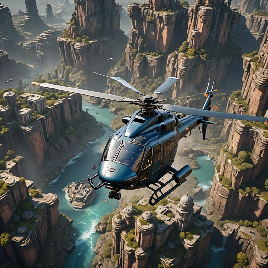 Fantastical Helicopter Concept Art in Deep Color
