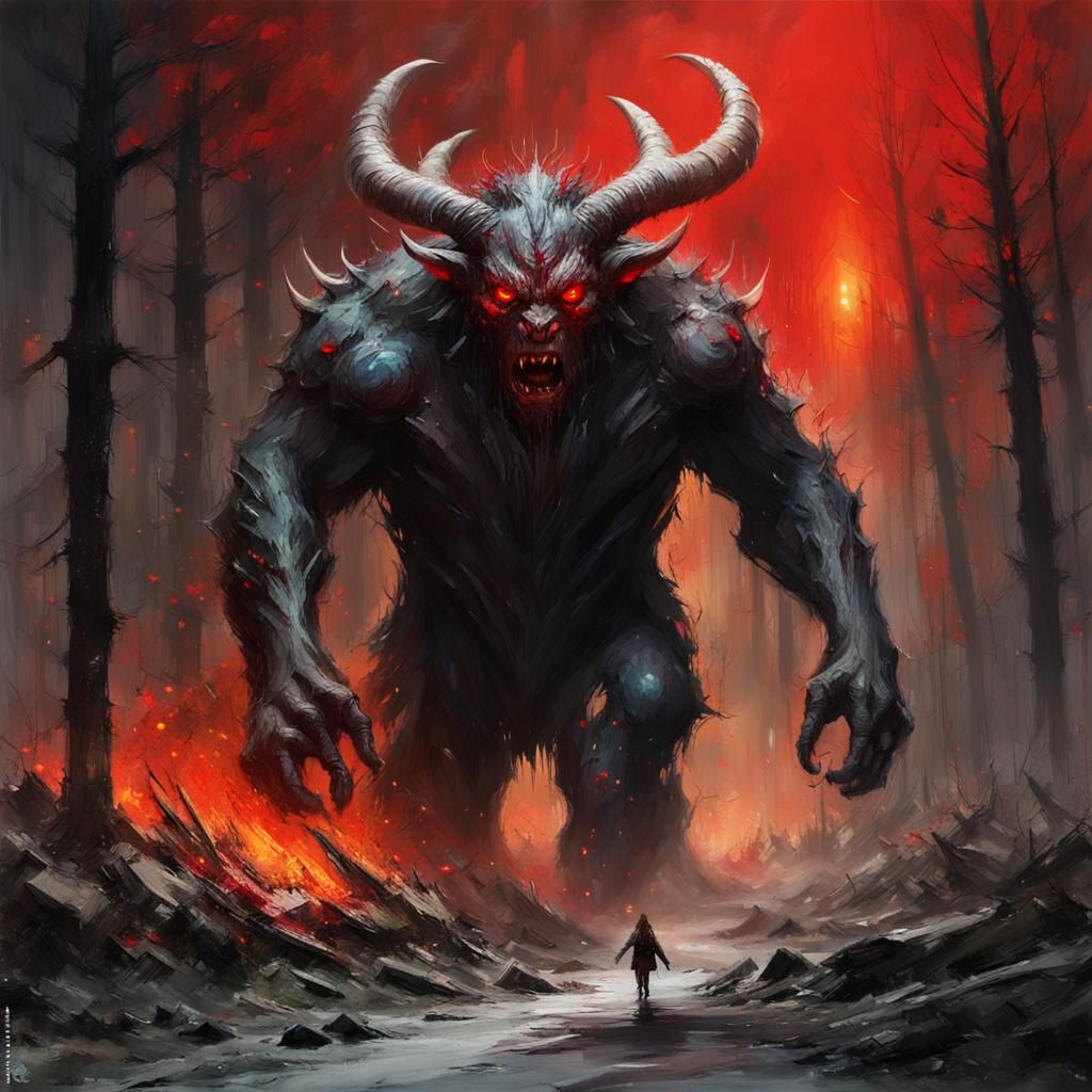 Giant Forest Monster Emerges from Burning Forest