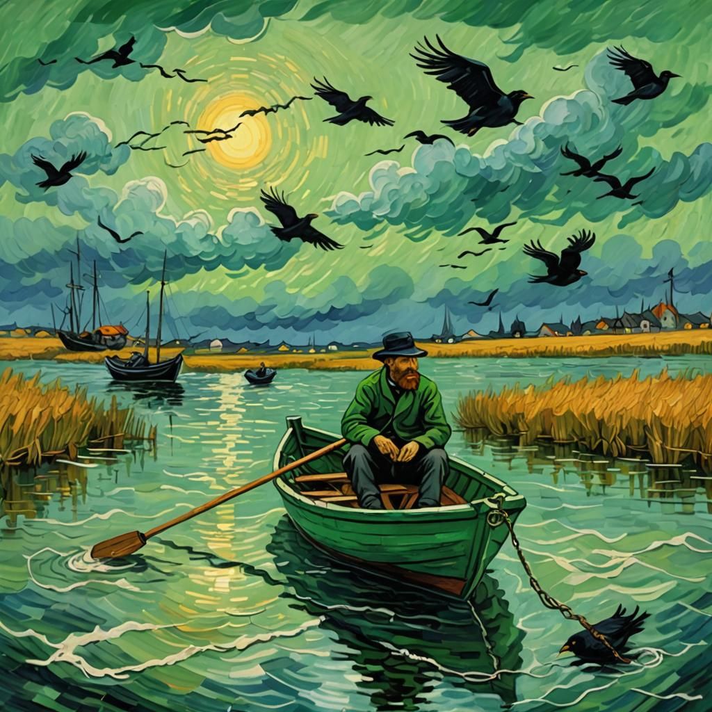 Melancholy Soul in Boat: Van Gogh Impressionism