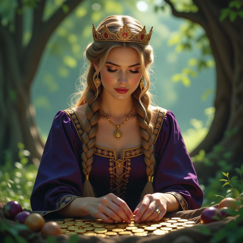 Germanic Woman with Gold Crown in Sacred Grove