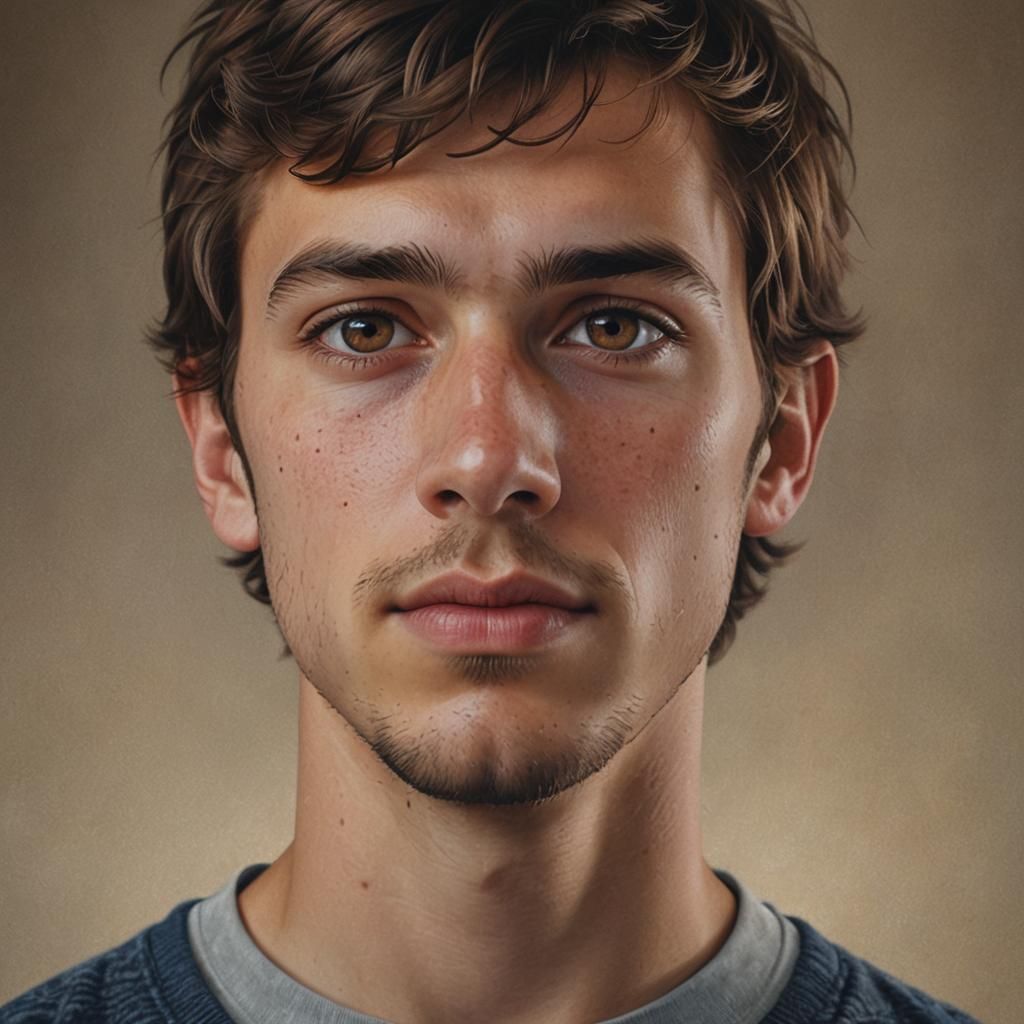 Photorealistic Portrait of Young Man with Brown Hair