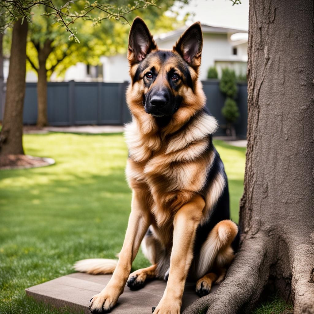 German Shepherd Dog in Backyard