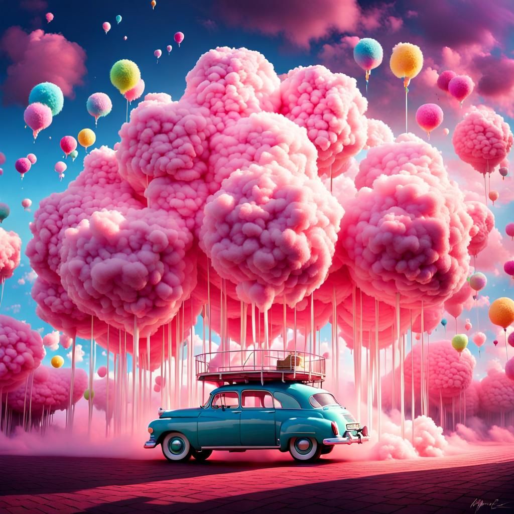 Cute Volumetric Cotton Candy Digital Art