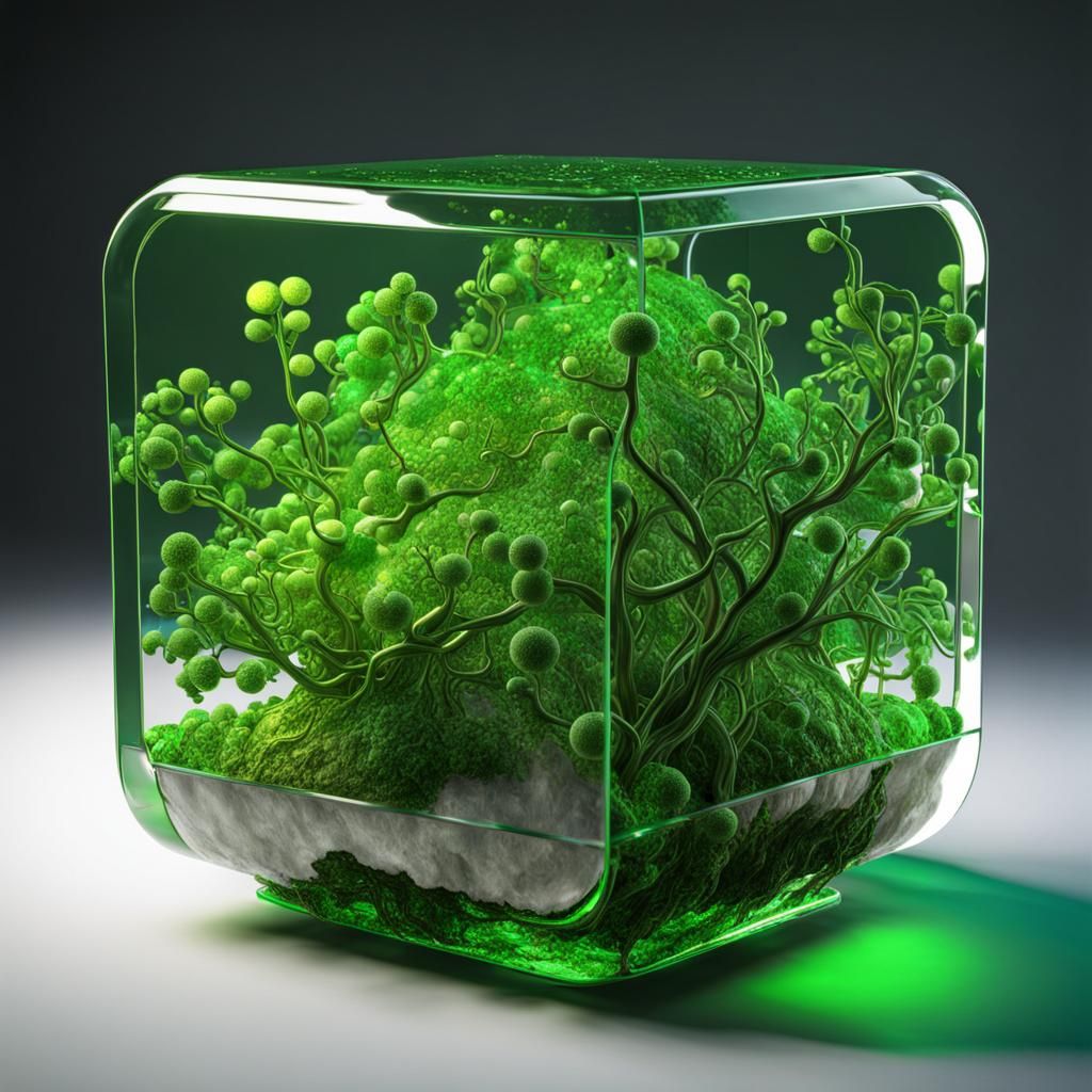 Vivid Green Slime Mold in Abstract Glass System