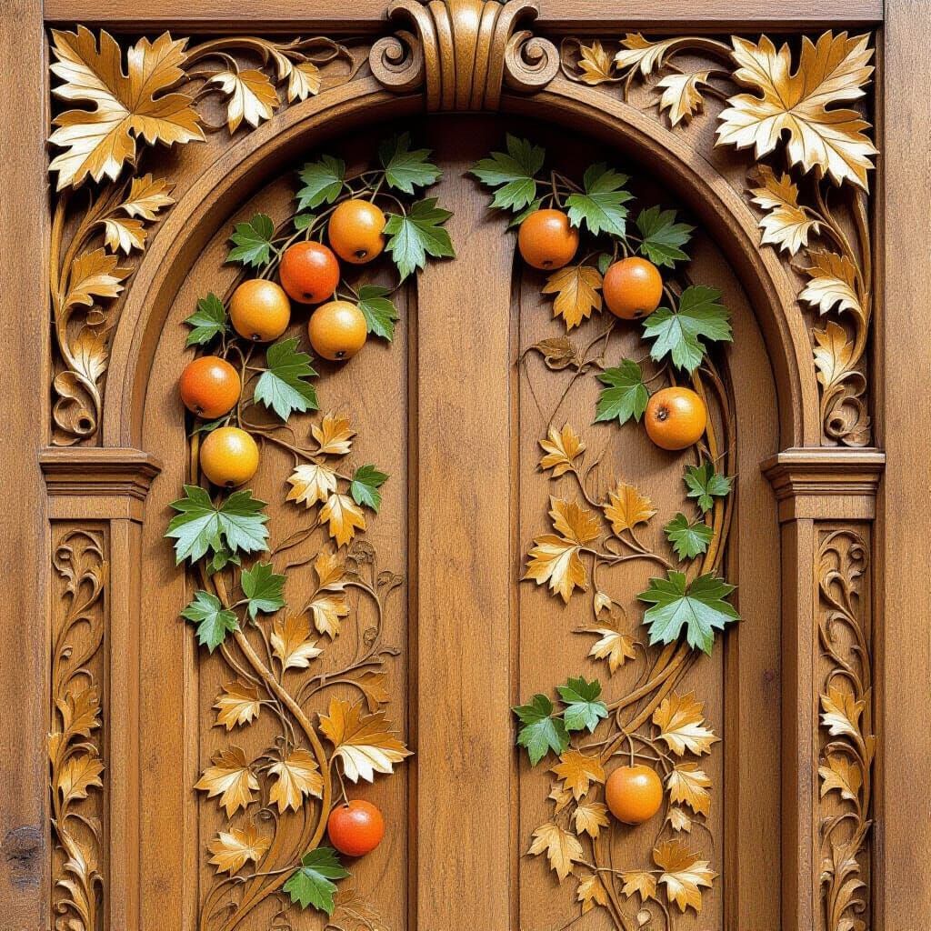 Art Nouveau Door with Autumnal Carvings