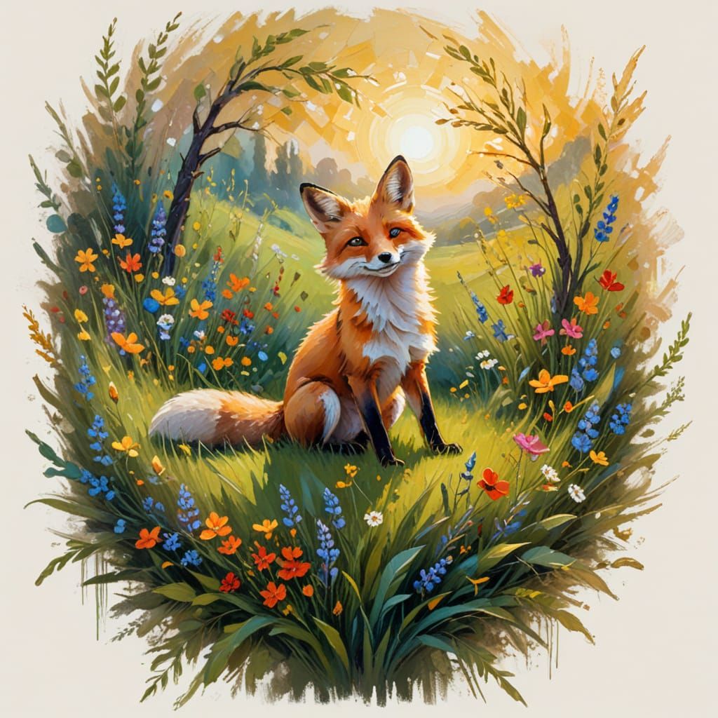 Whimsical Fox in a Sunlit Meadow