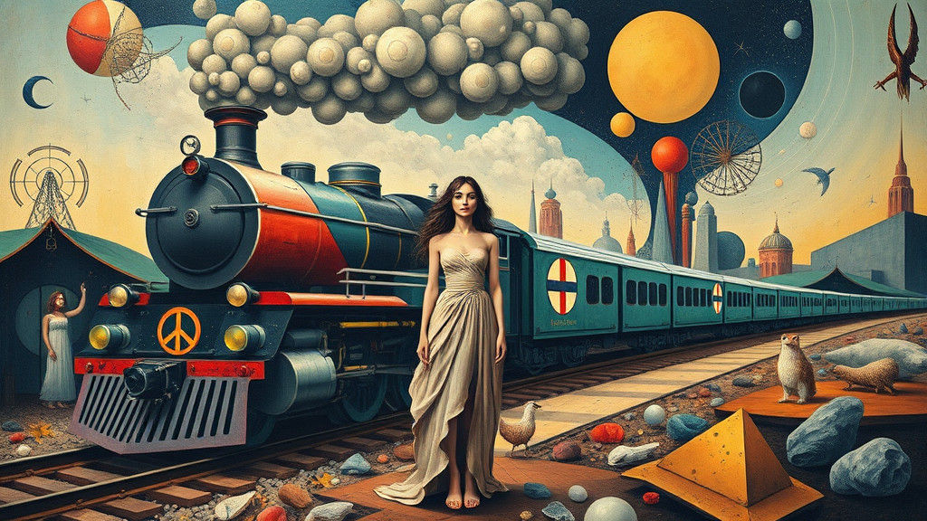Dreamlike Peace Train in Abstract Art Deco Style