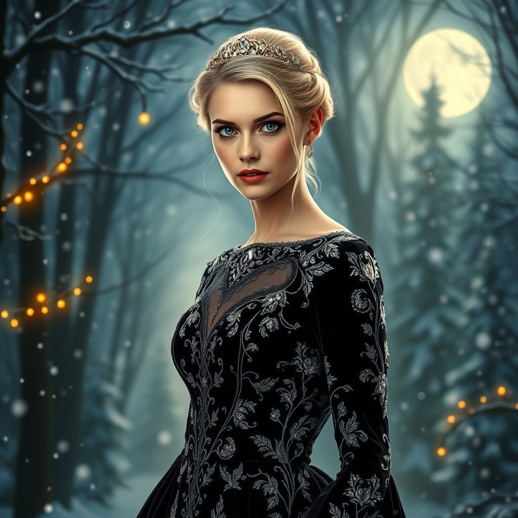 Ethereal Christmas Queen in Luminous Velvet Gown