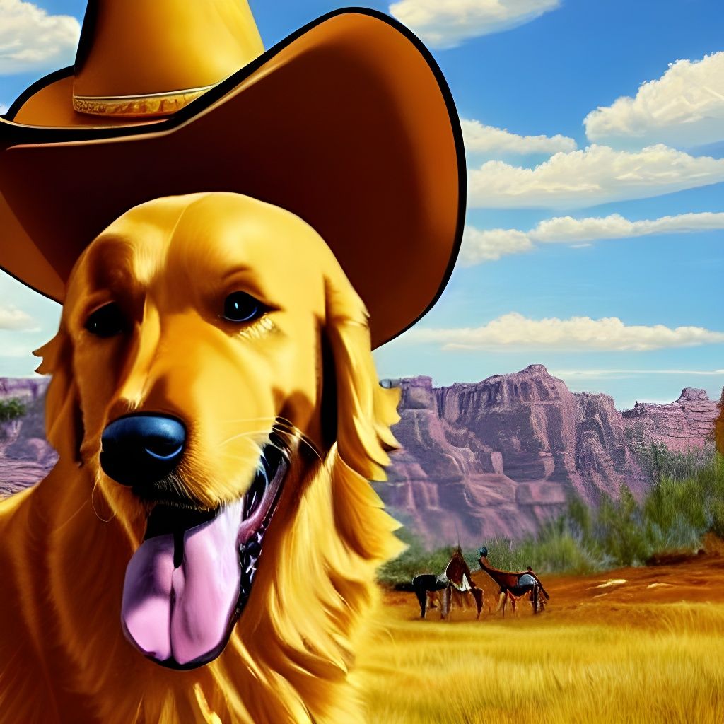 Golden Retriever Cowboy in Fantasycore Old West