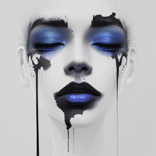 Expressive Portrait of Woman with Blue Lips
