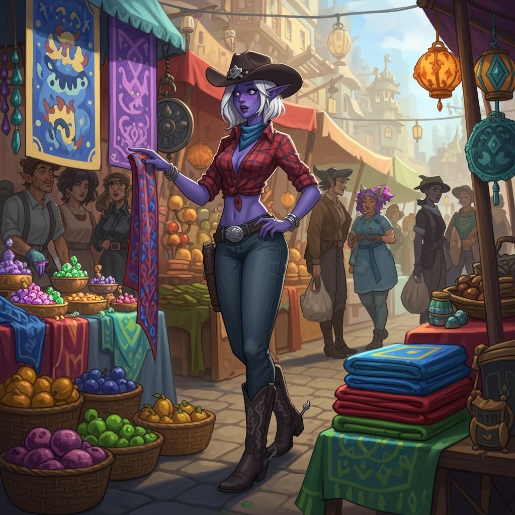 Drow Elf Cowgirl at Street Market