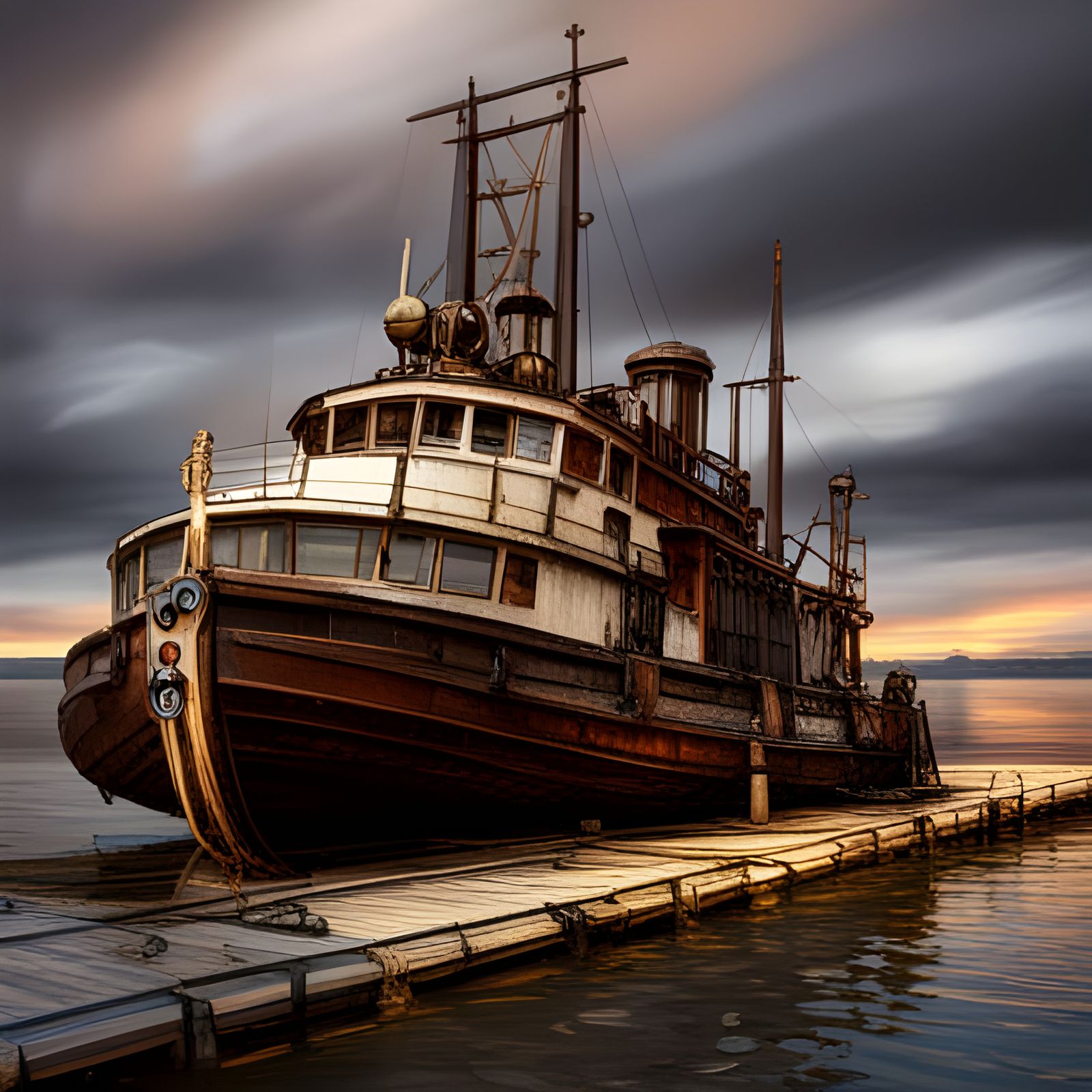 Steampunk Style Old Boat Dockside