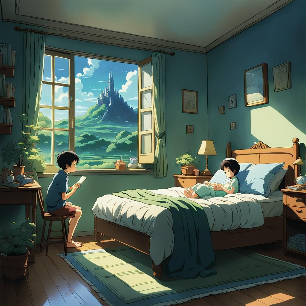 Mother and Son in Studio Ghibli Style