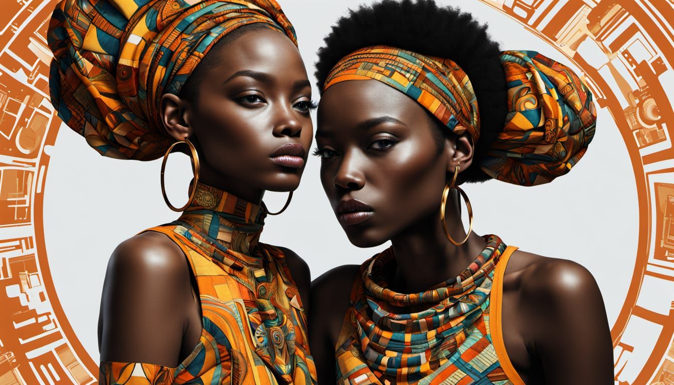 Vibrant Afro-Futurist Art with Multicultural Patterns