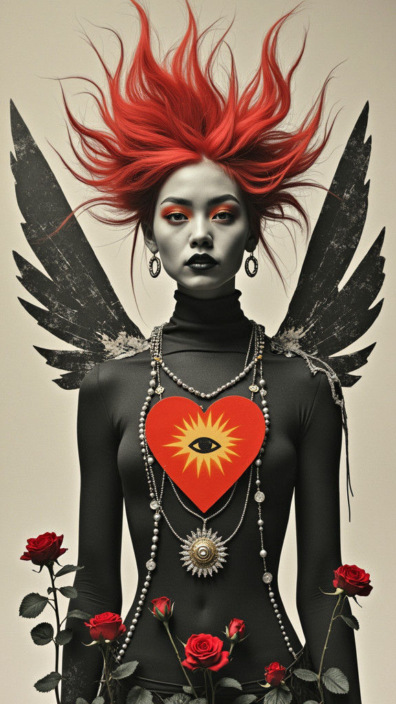 Androgynous Punk Figure with Geometric Wings