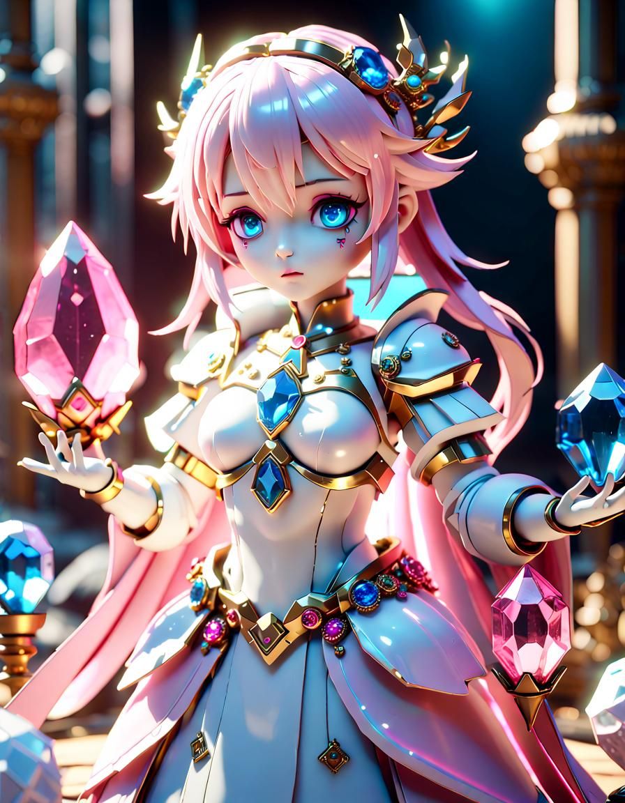 Anime Style Fairy Doll with Crystals in 3D