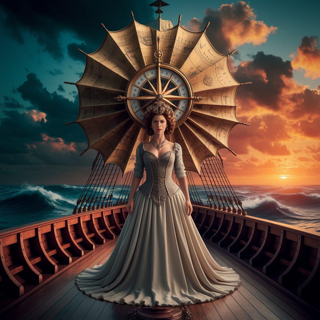 Regal Explorer Queen with Map Headdress on Ship