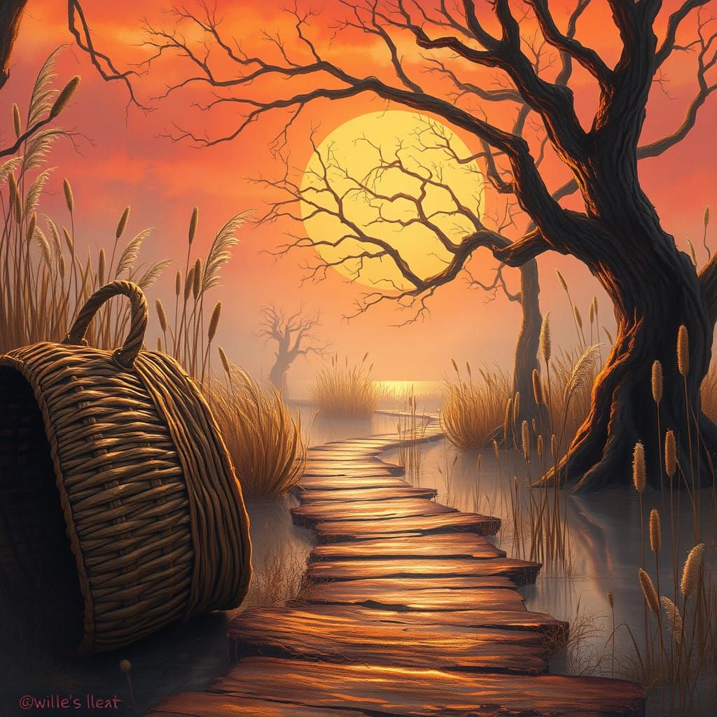 Dreamlike Marshland Pathway in Ethereal Twilight