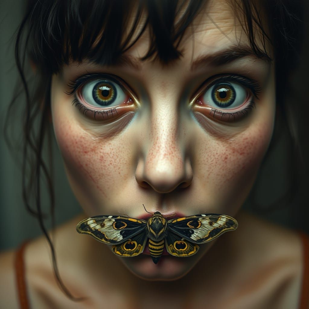 Woman in Terror, Surrounded by Haunting Realism