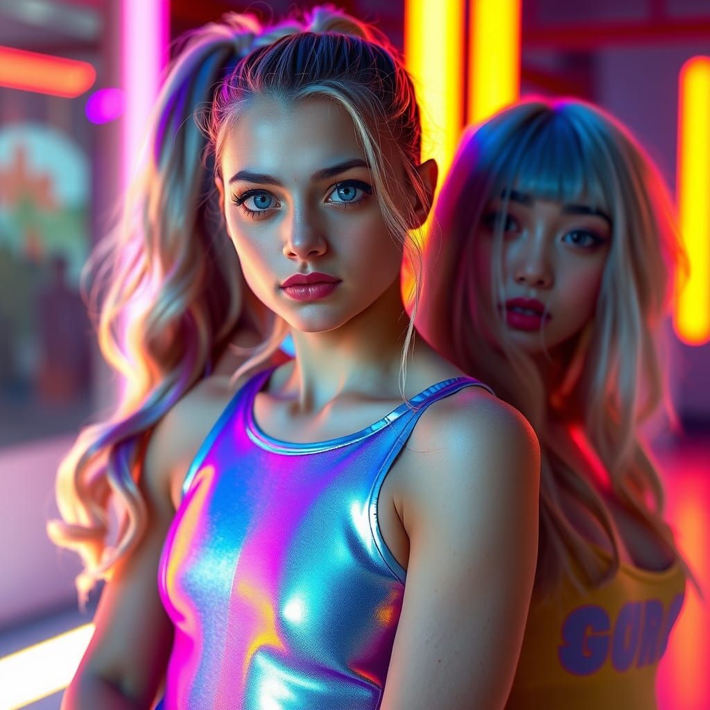 Cyberpunk Gymnast Portrait with Iridescent Skin Tones