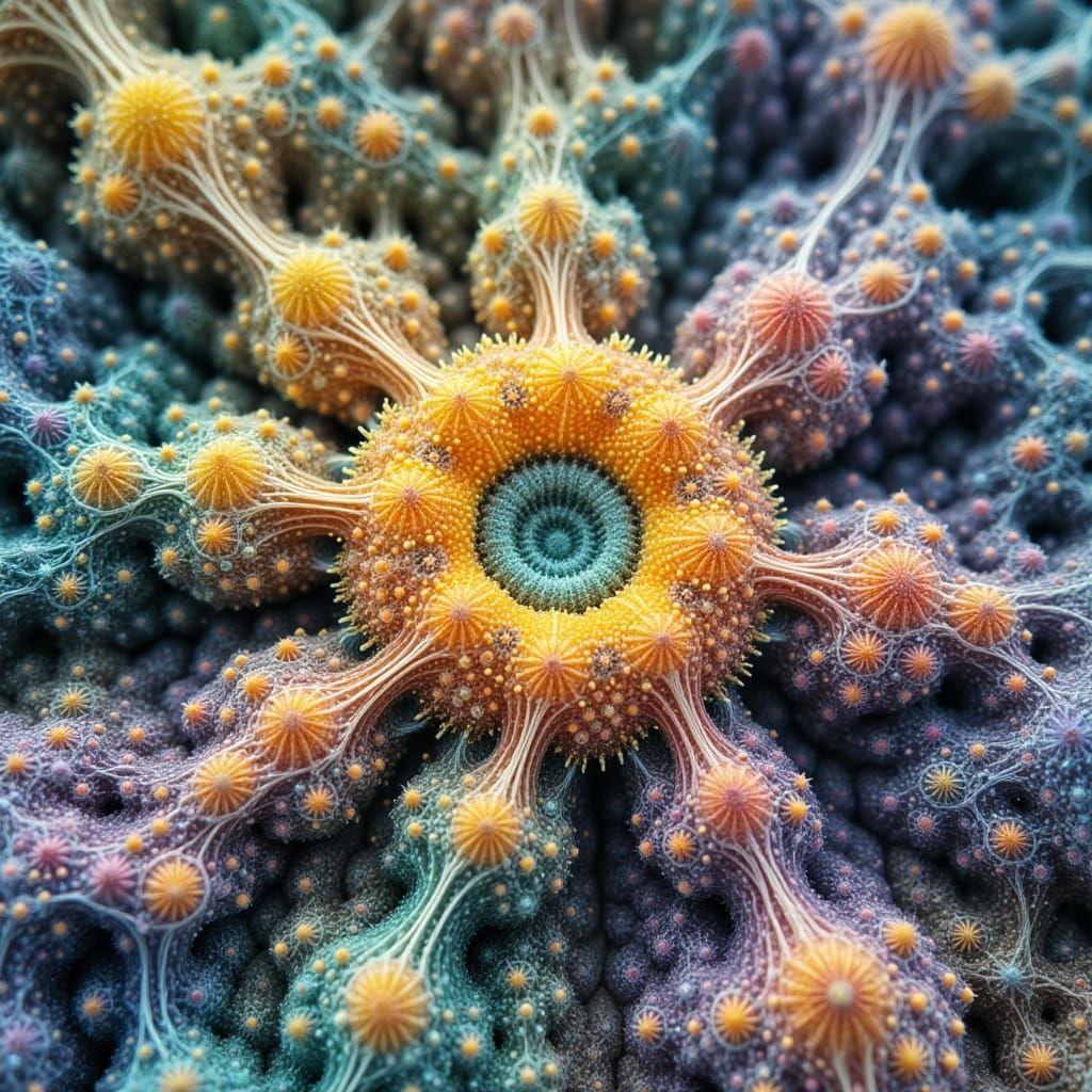 Vibrant Pollen Fractal in Polarized Light Micrograph