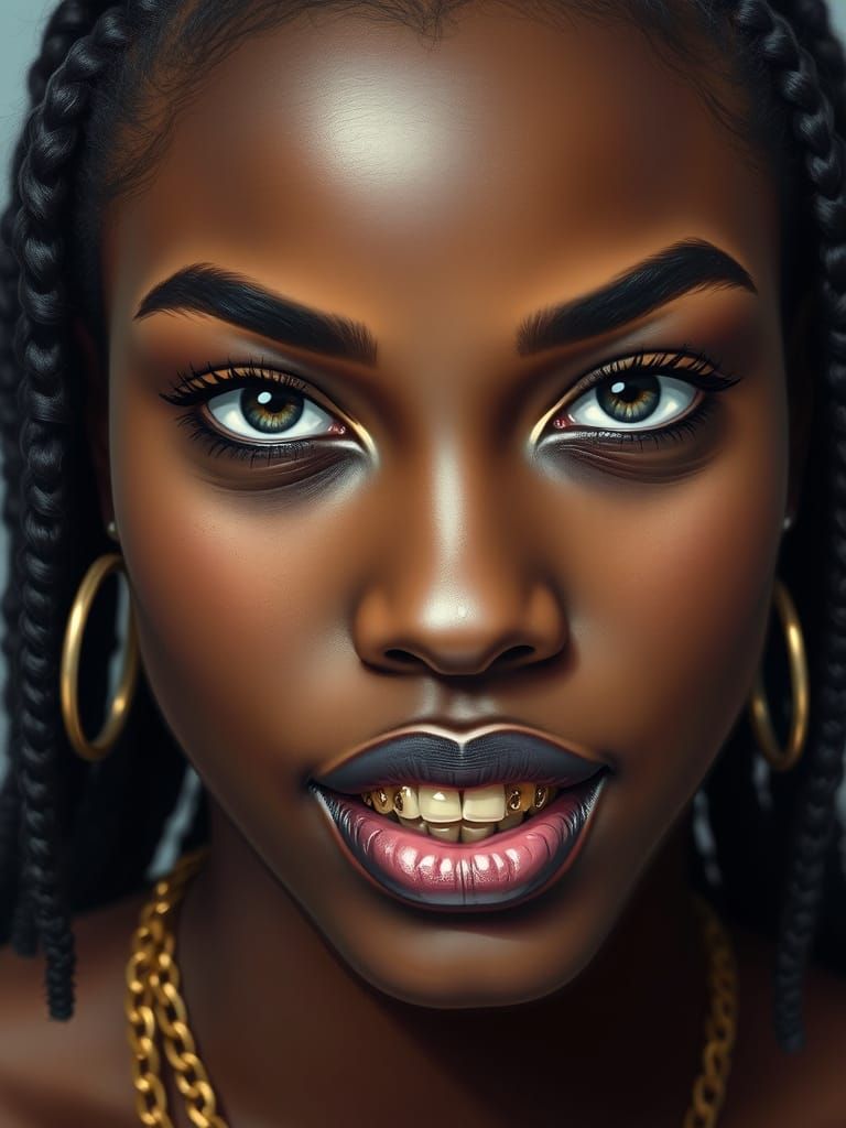 Portrait of Young Black Woman with Gold Grills