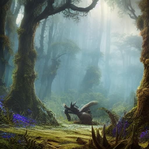 Pangolin-Frog Vehicle Emerges in Mystical Forest